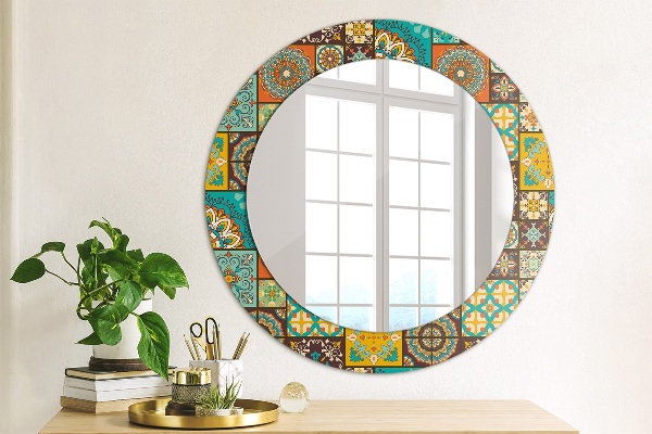 Round mirror frame with print Arabic pattern