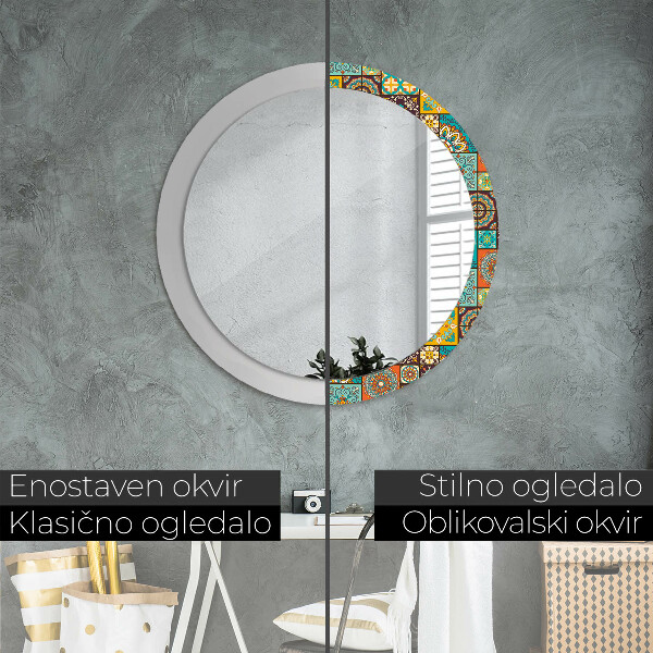 Round mirror frame with print Arabic pattern