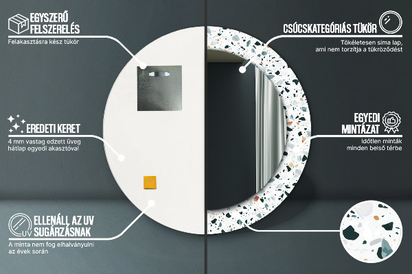 Round mirror frame with print Natural stone