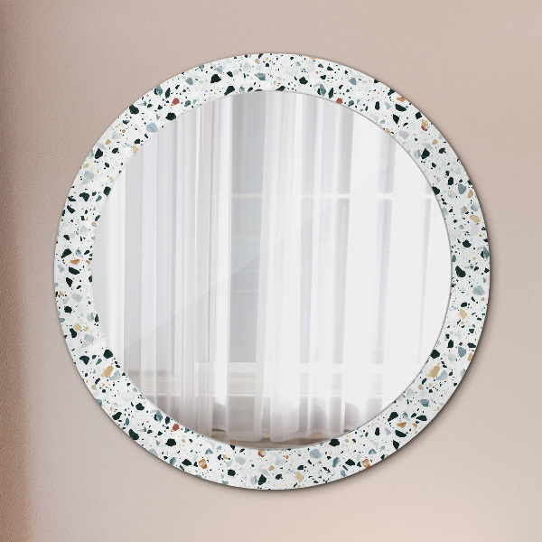 Round mirror frame with print Natural stone
