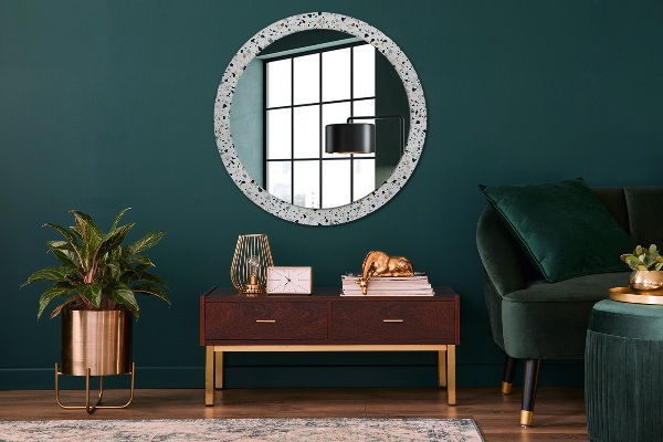 Round mirror frame with print Natural stone