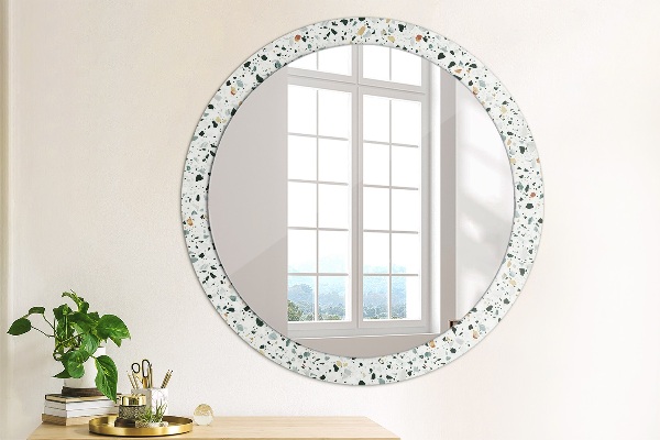Round mirror frame with print Natural stone