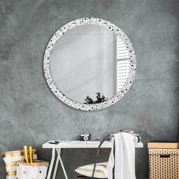Round mirror frame with print Natural stone