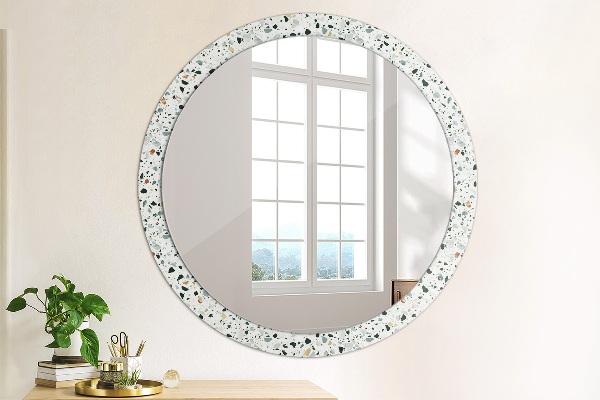 Round mirror frame with print Natural stone