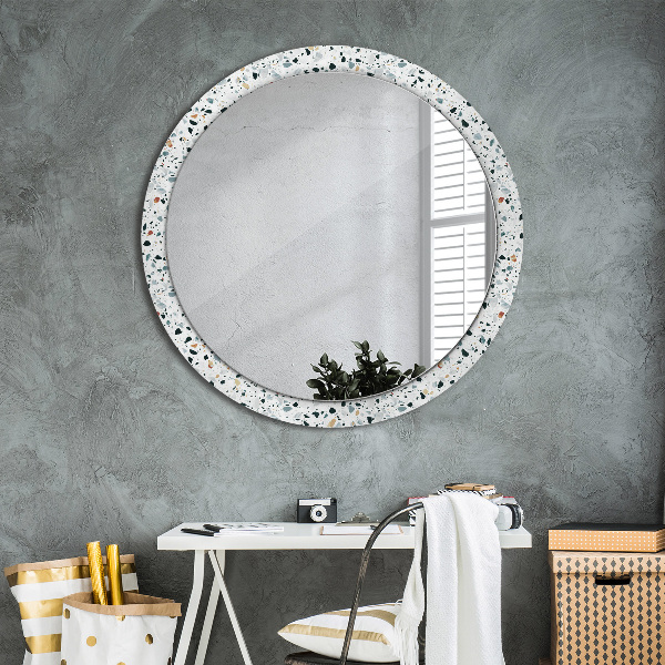 Round mirror frame with print Natural stone