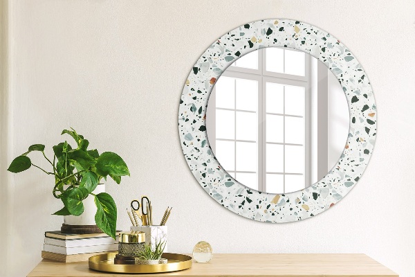 Round mirror frame with print Natural stone