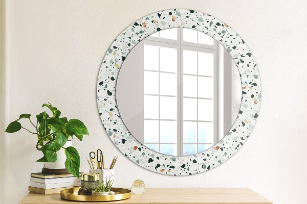 Round mirror frame with print Natural stone