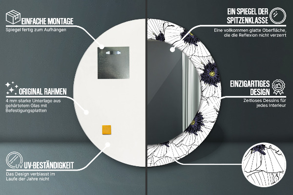 Round wall mirror design Linear flowers composition