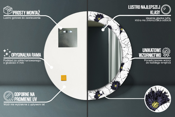 Round wall mirror design Linear flowers composition