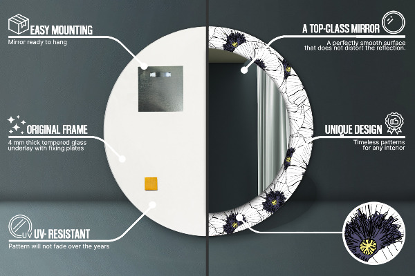 Round wall mirror design Linear flowers composition