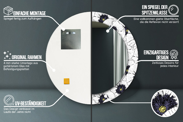 Round wall mirror design Linear flowers composition