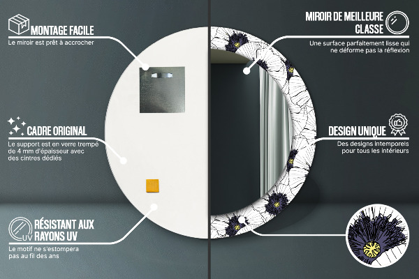 Round wall mirror design Linear flowers composition