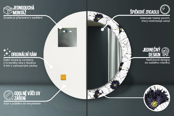 Round wall mirror design Linear flowers composition