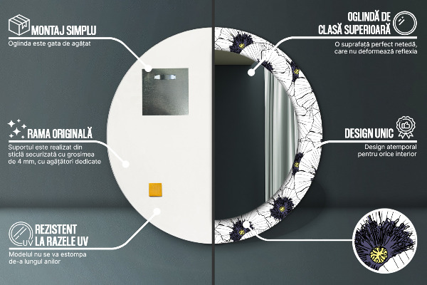 Round wall mirror design Linear flowers composition