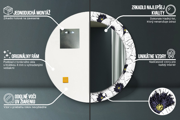 Round wall mirror design Linear flowers composition