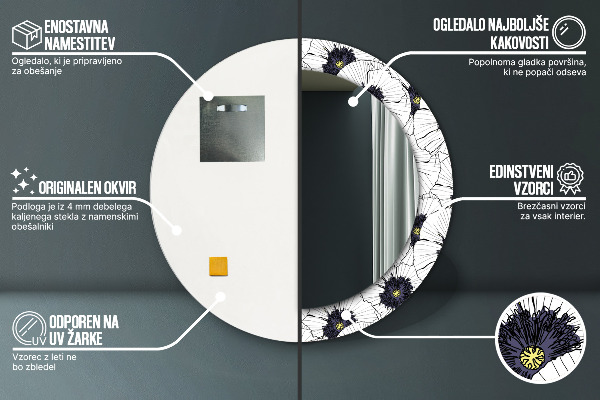 Round wall mirror design Linear flowers composition