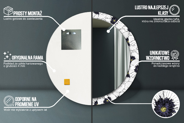 Round wall mirror design Linear flowers composition