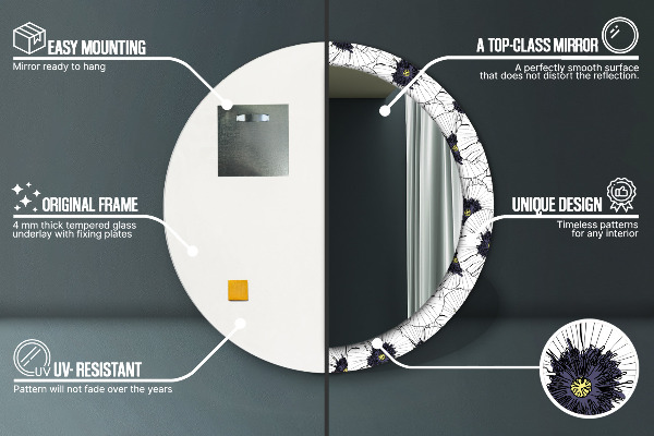 Round wall mirror design Linear flowers composition