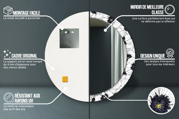 Round wall mirror design Linear flowers composition