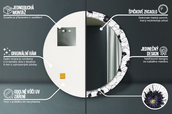 Round wall mirror design Linear flowers composition