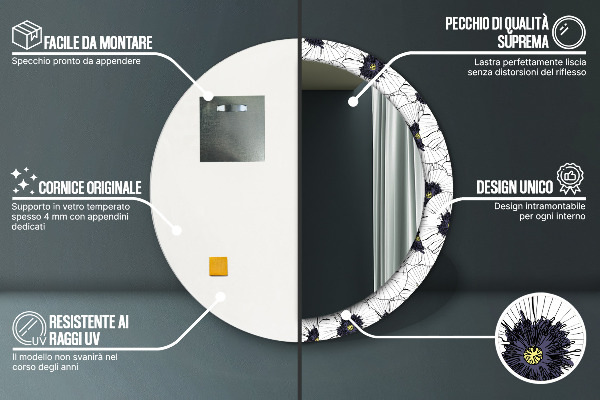 Round wall mirror design Linear flowers composition