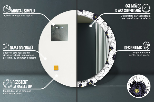 Round wall mirror design Linear flowers composition