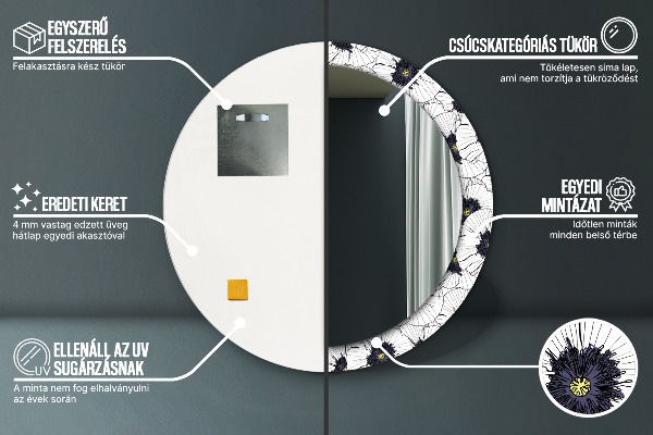 Round wall mirror design Linear flowers composition