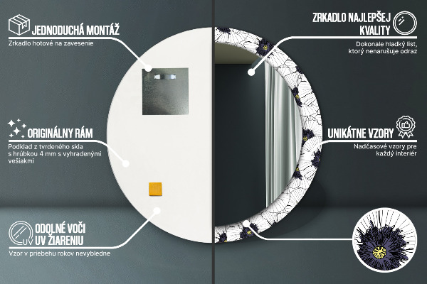 Round wall mirror design Linear flowers composition