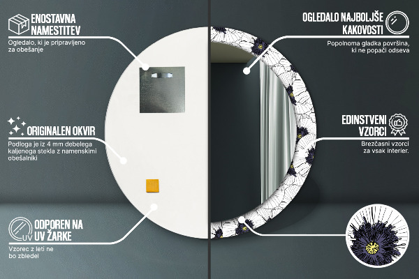 Round wall mirror design Linear flowers composition