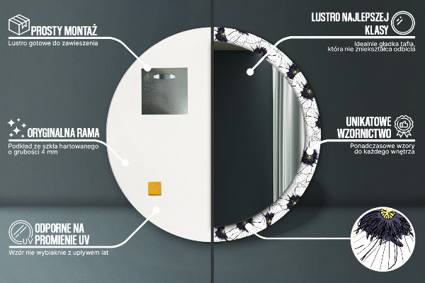 Round wall mirror design Linear flowers composition