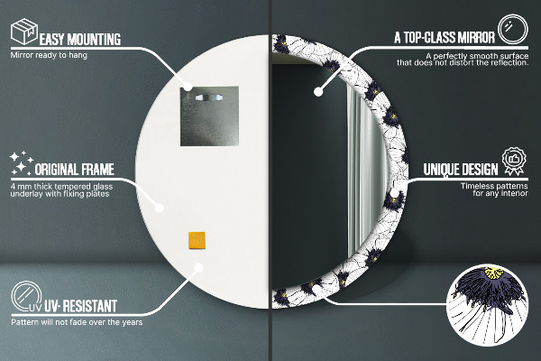 Round wall mirror design Linear flowers composition