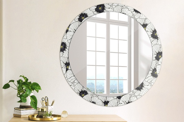 Round wall mirror design Linear flowers composition