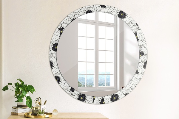 Round wall mirror design Linear flowers composition