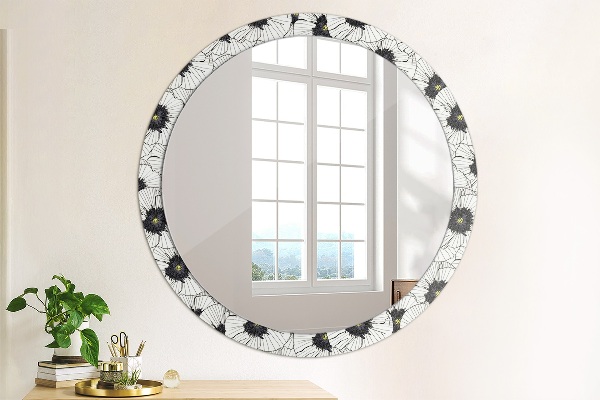 Round wall mirror design Linear flowers composition