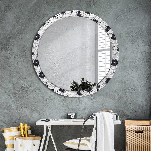 Round wall mirror design Linear flowers composition