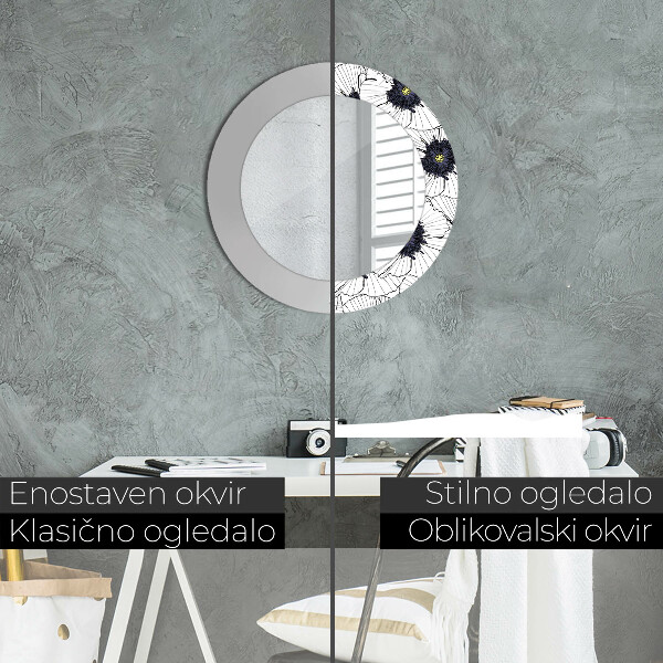 Round wall mirror design Linear flowers composition