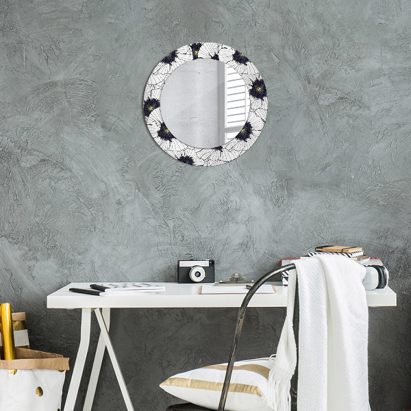 Round wall mirror design Linear flowers composition