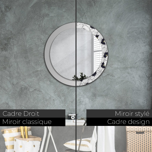 Round wall mirror design Linear flowers composition