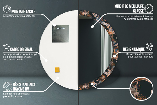 Round mirror frame with print Dark tropical leaves