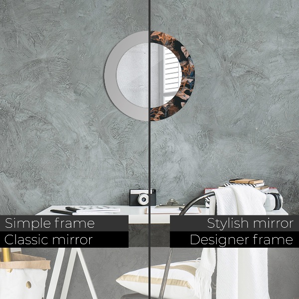 Round mirror frame with print Dark tropical leaves