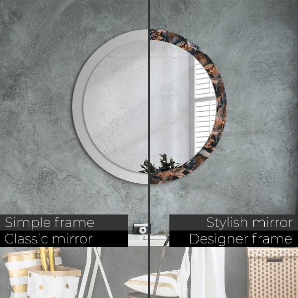 Round mirror frame with print Dark tropical leaves