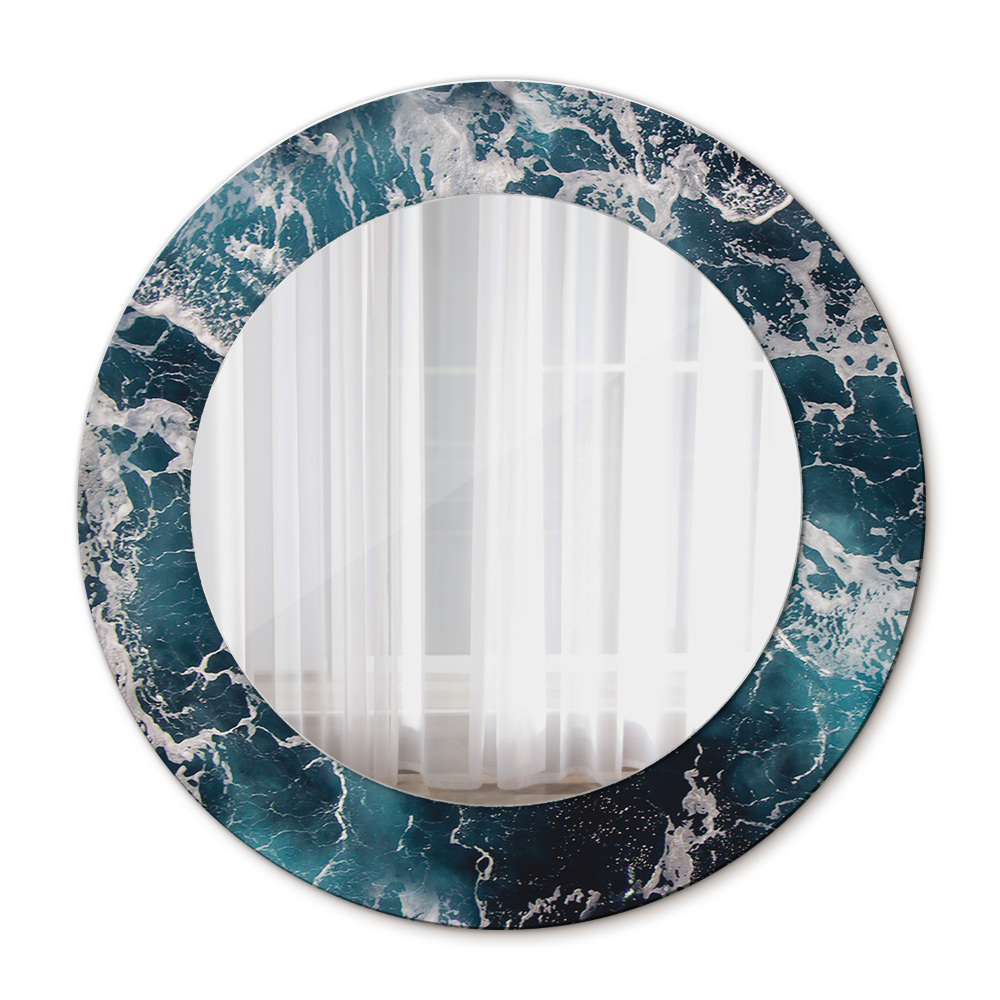 Round mirror frame with print Stormy sea