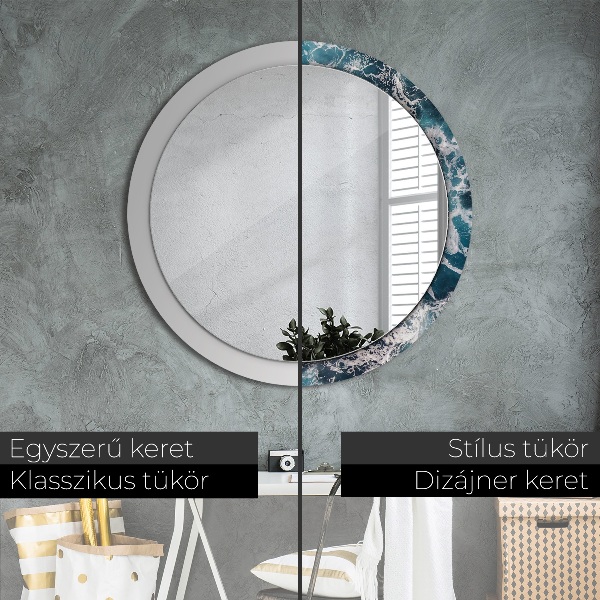 Round mirror frame with print Stormy sea