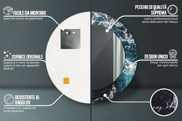 Round mirror frame with print Stormy sea