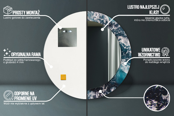 Round mirror frame with print Stormy sea