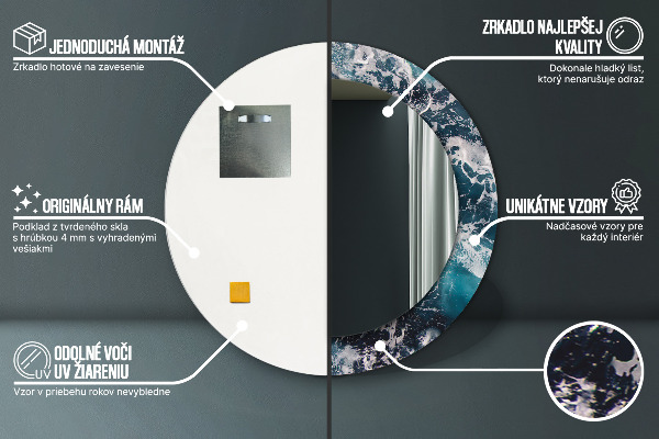 Round mirror frame with print Stormy sea