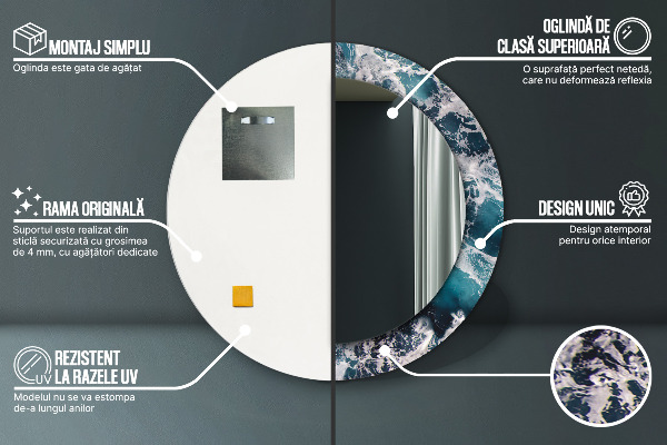 Round mirror frame with print Stormy sea