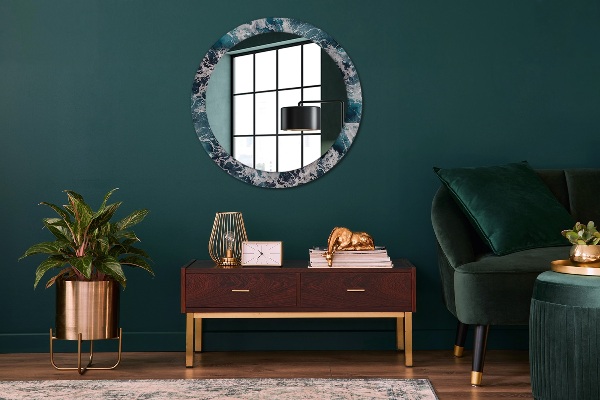 Round mirror frame with print Stormy sea