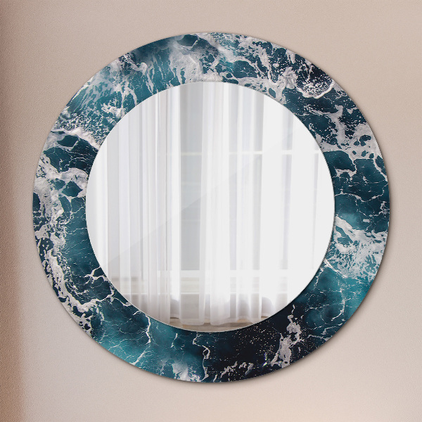 Round mirror frame with print Stormy sea