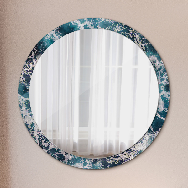 Round mirror frame with print Stormy sea